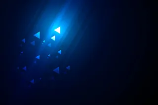 深蓝色背景上的亮箭头向上电路，带有复制空间复制插图，业务增长概念。