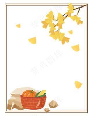 秋天边框银杏叶蔬菜篮素材