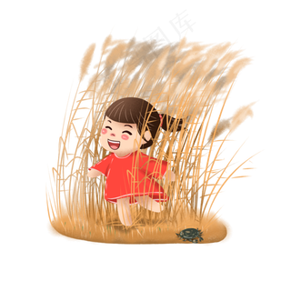 小女孩在芦苇荡玩耍