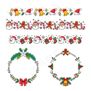 手绘圣诞框架和边框套装