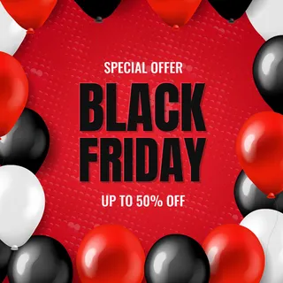 黑色星期五大促销卡，带气球和渐变网，