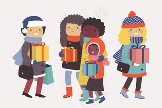 卡通穿冬衣拿礼物