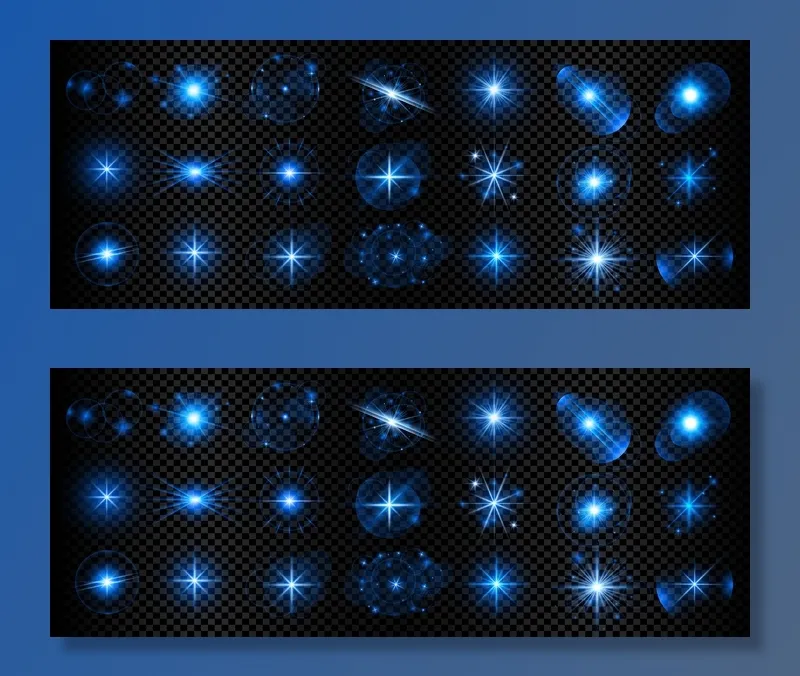 蓝色透明光闪烁和镜头耀斑大集eps,ai矢量模版下载