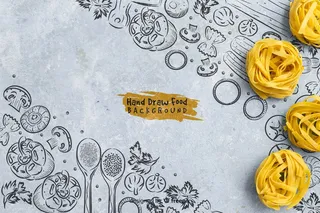 手绘食物背景配意大利面