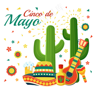 仙人掌吉他帽子啤酒红绿黄色五月