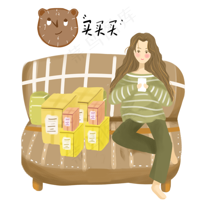 双十一女孩蹲点下单免抠图