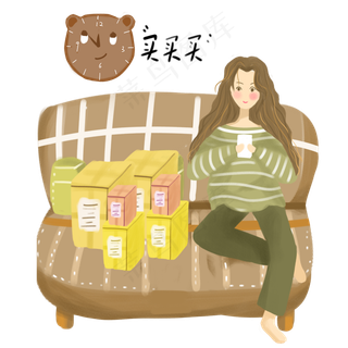 双十一女孩蹲点下单免抠图