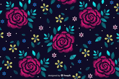 深色花卉装饰刺绣背景