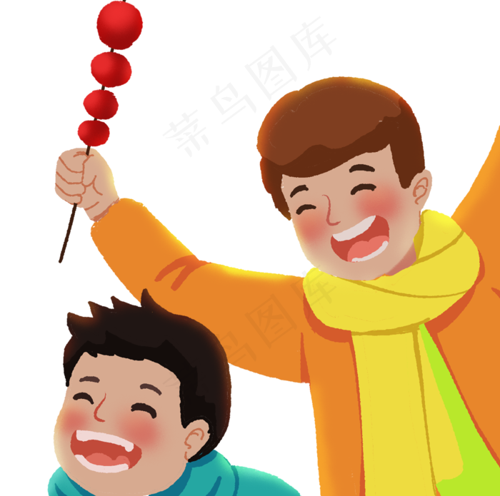 庆祝新年拿糖葫芦的人物(1632X1620(DPI:300))psd模版下载