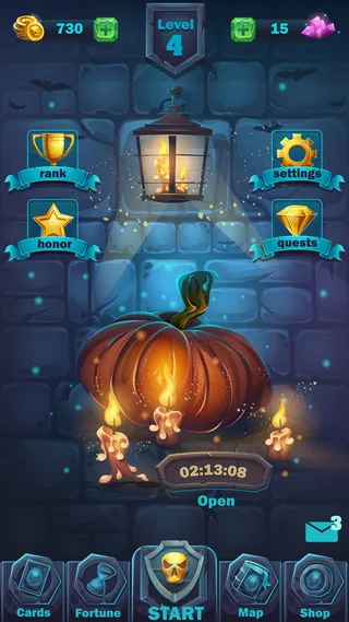 怪物战斗gui游戏场-卡通插画游戏用户界面-背景可怕的万圣节南瓜墙游戏场