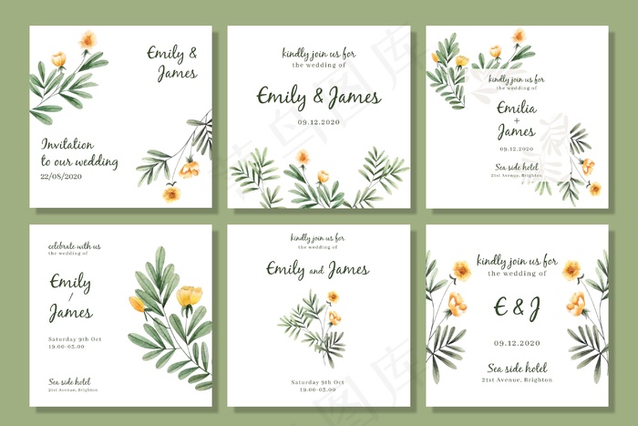 婚礼水彩花卉模板系列