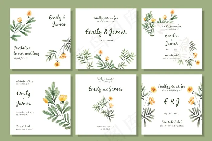 婚礼水彩花卉模板系列eps,ai矢量模版下载