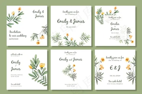 婚礼水彩花卉模板系列