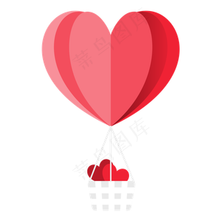 七夕情人节粉色扁平化爱心热气球