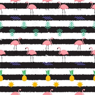 夏季粉红火烈鸟无缝图案背景。插图