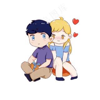 手绘卡通七夕节情侣