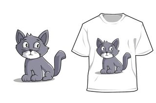 样机坐猫卡通插图