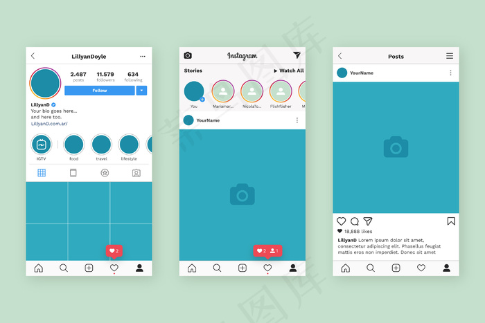 Instagram界面模板eps,ai矢量模版下载