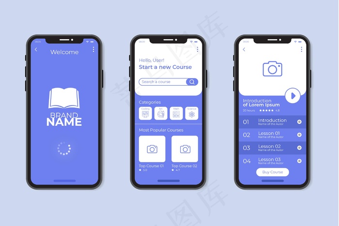 课程应用程序集合模板eps,ai矢量模版下载