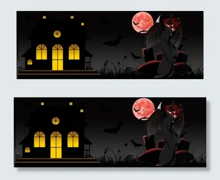 恐怖万圣节幽灵深夜黑色banner