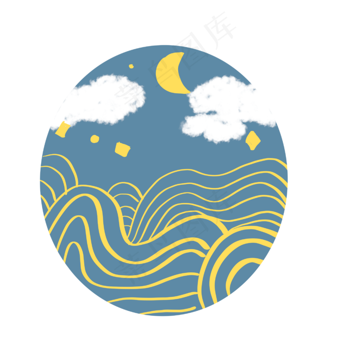 中国风圆蓝色元素(3000X3000(DPI:300))psd模版下载