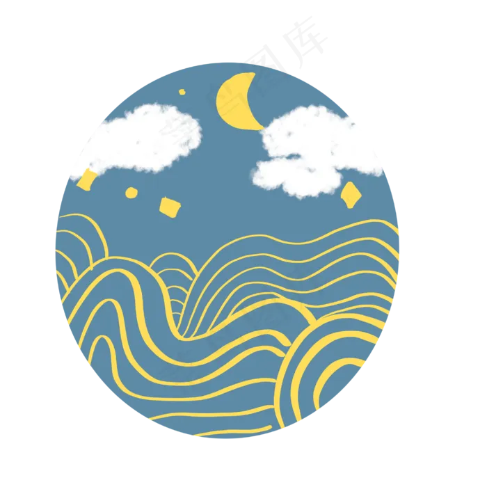 中国风圆蓝色元素(3000X3000(DPI:300))psd模版下载