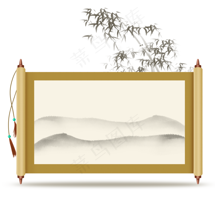 中国风水墨卷轴,免抠元素