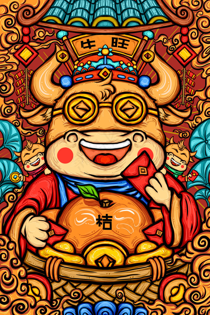 2021年春节大吉大利牛年(3545*5315px 300dpi )psd模版下载