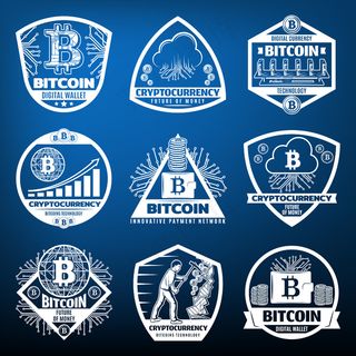 老式比特币货币标签集与支付网络服务器计算机硬件硬币云挖掘图形隔离