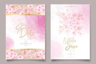 水彩樱花花卉和树叶卡套