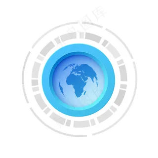 一个电子按钮概念，中间是世界地图的图像，蓝白相间