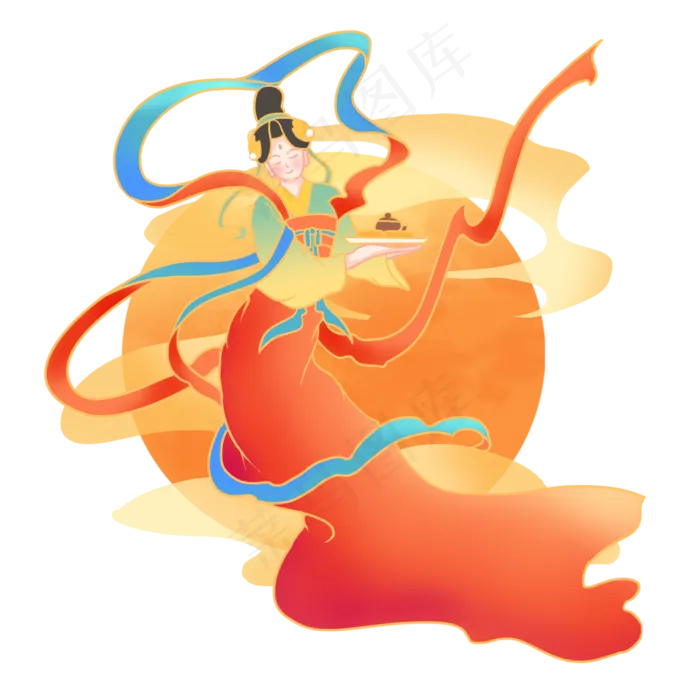 中秋淡雅飞天嫦娥(2000X2000(DPI:300))psd模版下载
