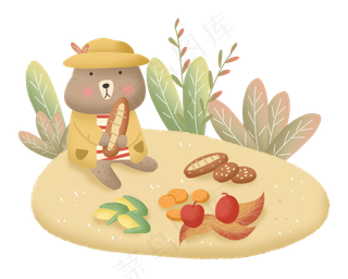 秋天秋日丰收熊动物野餐植物