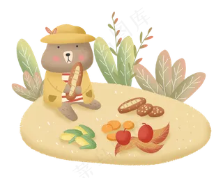 秋天秋日丰收熊动物野餐植物