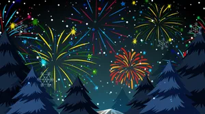 庆祝烟花汇演的森林