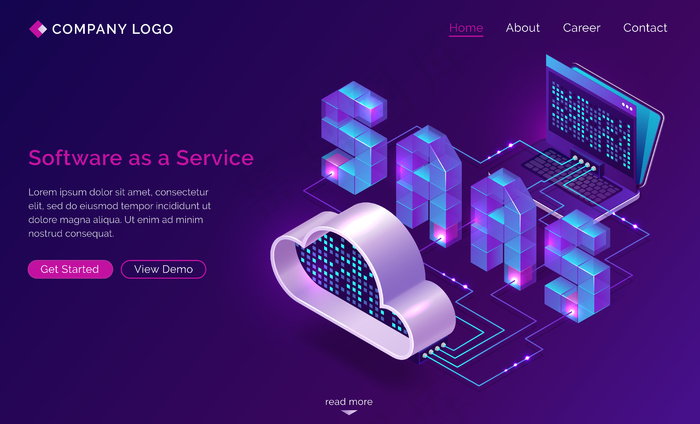 Saas，软件即服务等距登录页eps,ai矢量模版下载