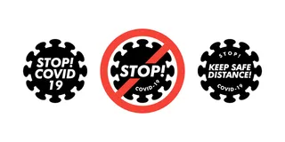 带有红色禁止标志的冠状病毒图标，2019-ncov 新型冠状病毒细菌。没有感染和停止冠状病毒的概念。危险的冠状病毒细胞。孤立的矢量图标