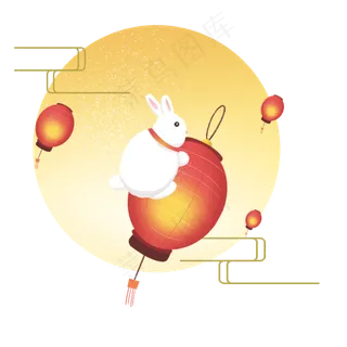 中秋节节日中秋佳节云兔子月亮灯