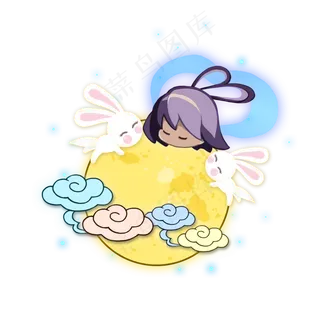 卡通手绘嫦娥月兔中秋节素材