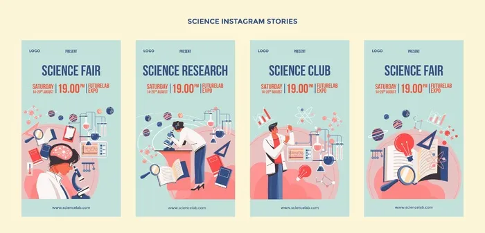 平面设计科学社交媒体故事eps,ai矢量模版下载