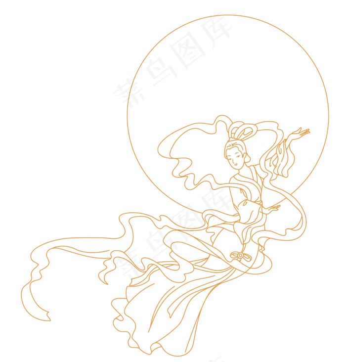 嫦娥奔月描线(2624X3000(DPI:300))ai矢量模版下载