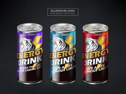 能源drk金属罐包装，深灰色背景