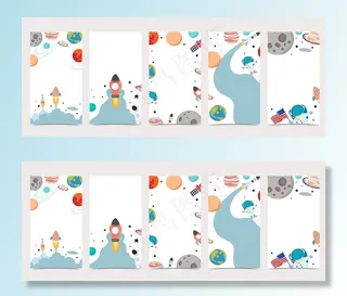 可爱的社交背景媒体集关于宇航员，地球，月亮，星星的故事模板