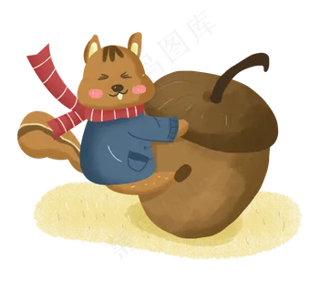 秋天动物松鼠秋日抱着松果