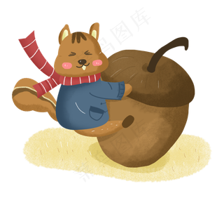 秋天动物松鼠秋日抱着松果