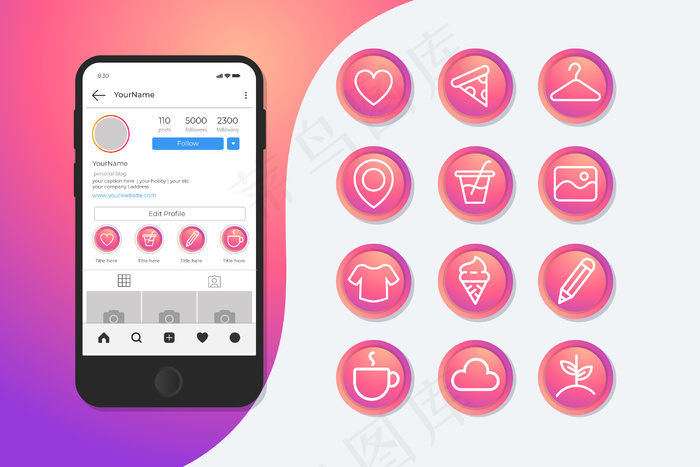 Instagram gradient故事亮点eps,ai矢量模版下载