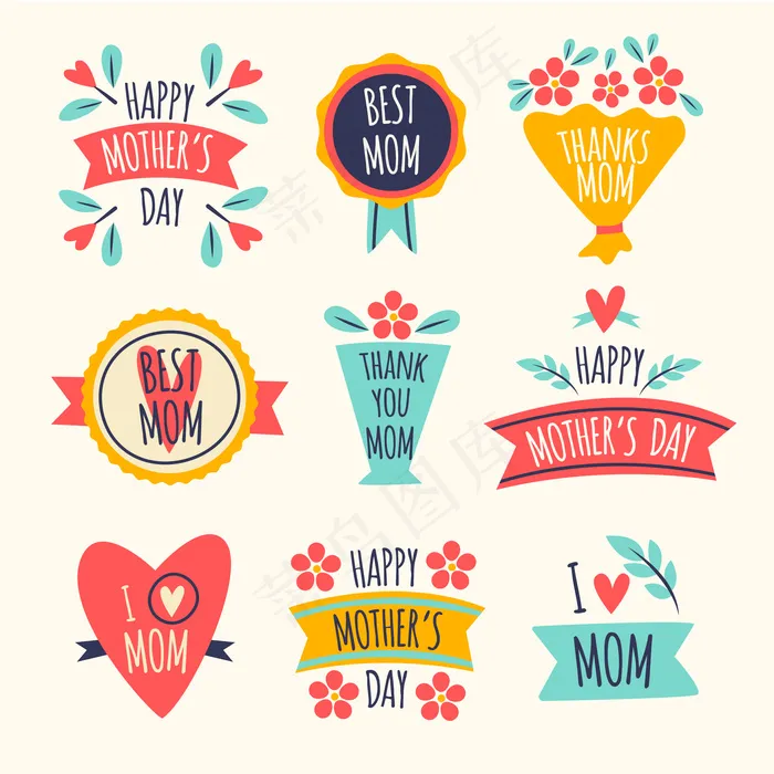 母亲节标签系列图纸eps,ai矢量模版下载