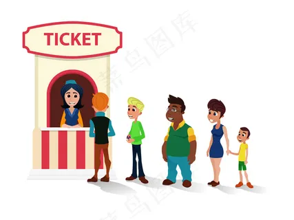 人们排队去电影院售票处看动画片