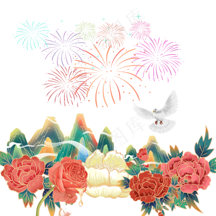 手绘国潮国庆(2480X2480(DPI:300))psd模版下载