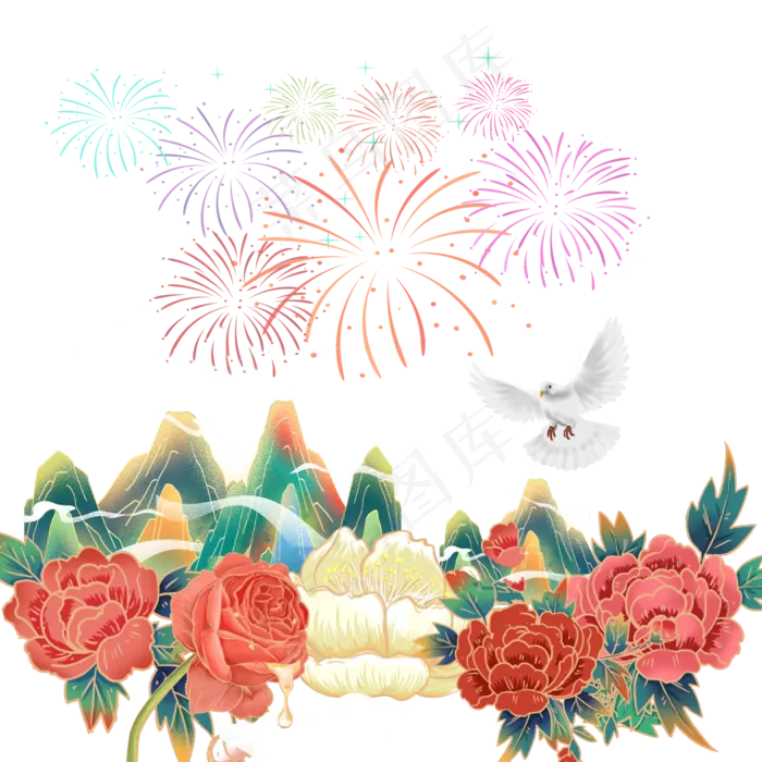 手绘国潮国庆(2480X2480(DPI:300))psd模版下载